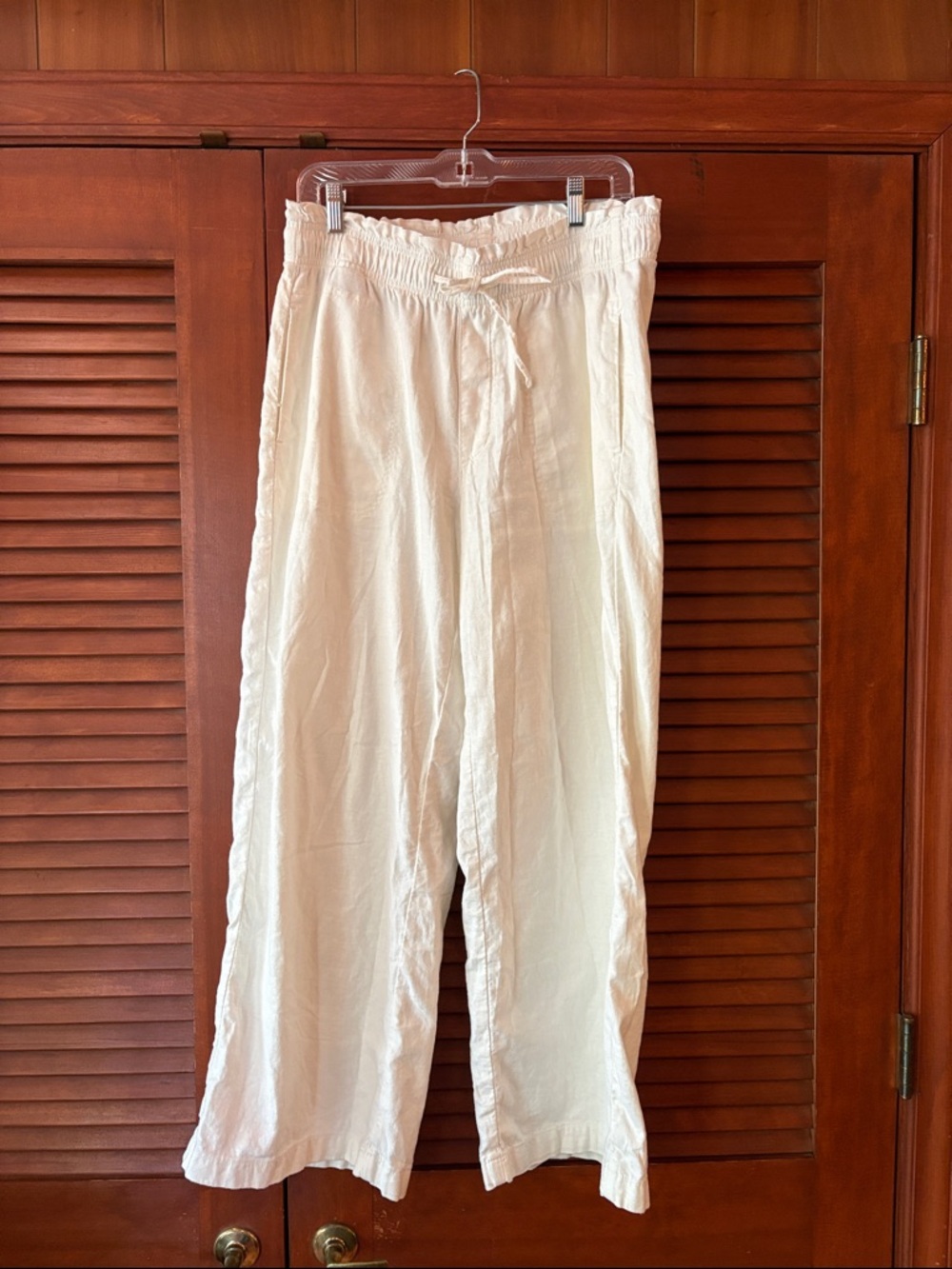 American Eagle Outfitters Cream Drawstring Linen-Blend Joggers